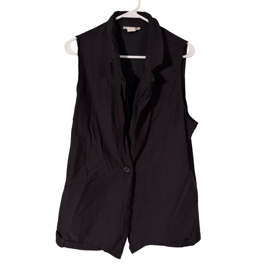 Love Nation Women's Plus Sz 2X Sleeveless Vest One Button Collared Black Stretch